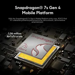 Puce Snapdragon 7s Gen 4 sur carte mère, accent doré sous le chipset, promesse de performance fluide pour la tablette Xiaomi Poco Pad M1 Wifi 8Go 256Go Gris