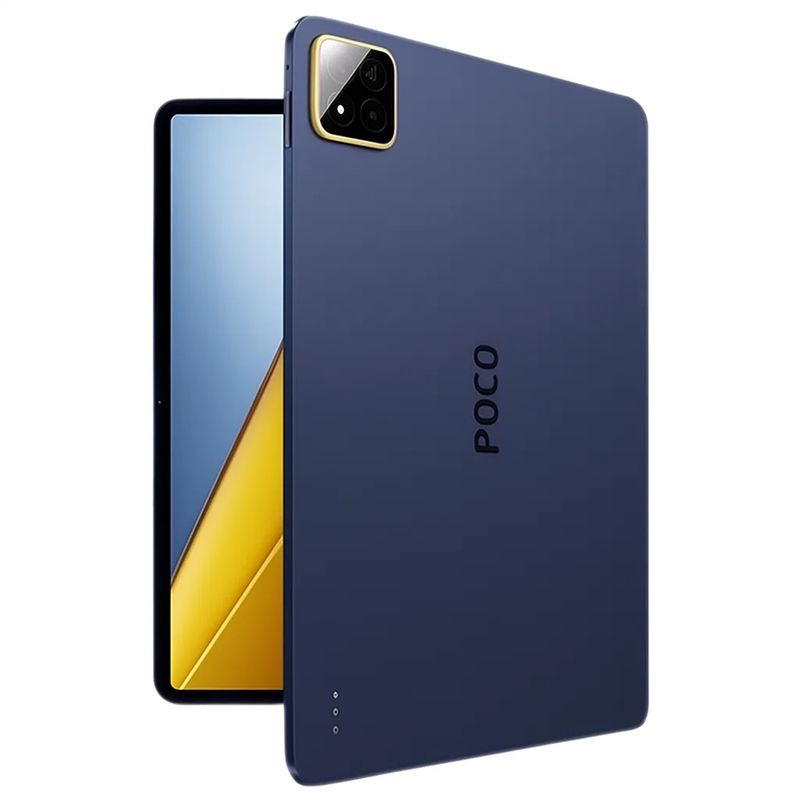 Xiaomi Poco Pad X1 Wifi 8GB 512GB azul com corpo metálico fosco, cantos arredondados, tela ampla de bordas finas e módulo de câmera quadrado com flash - Item