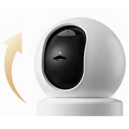 Caméra Xiaomi Smart Camera C302 3MP 2K WiFi 6 blanche, dôme motorisé, lentille noire brillante, design arrondi, rotation panoramique indiquée par flèche