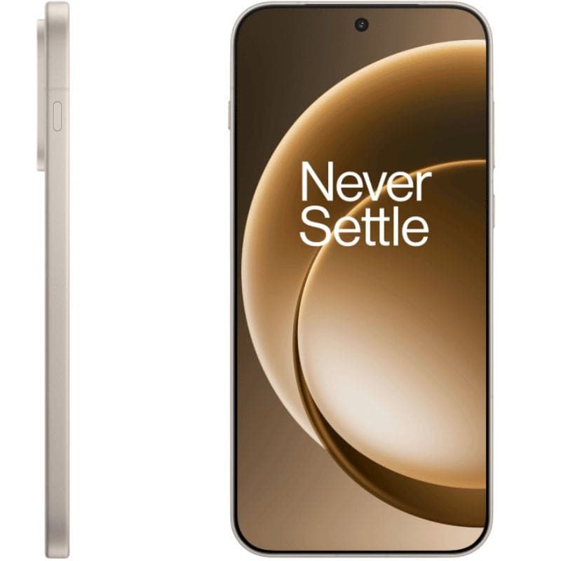 Oneplus 15 5G 16Go/512Go Sable: module photo arrière triple proéminent, bords plats, finition sable mate élégante, bouton latéral discret.