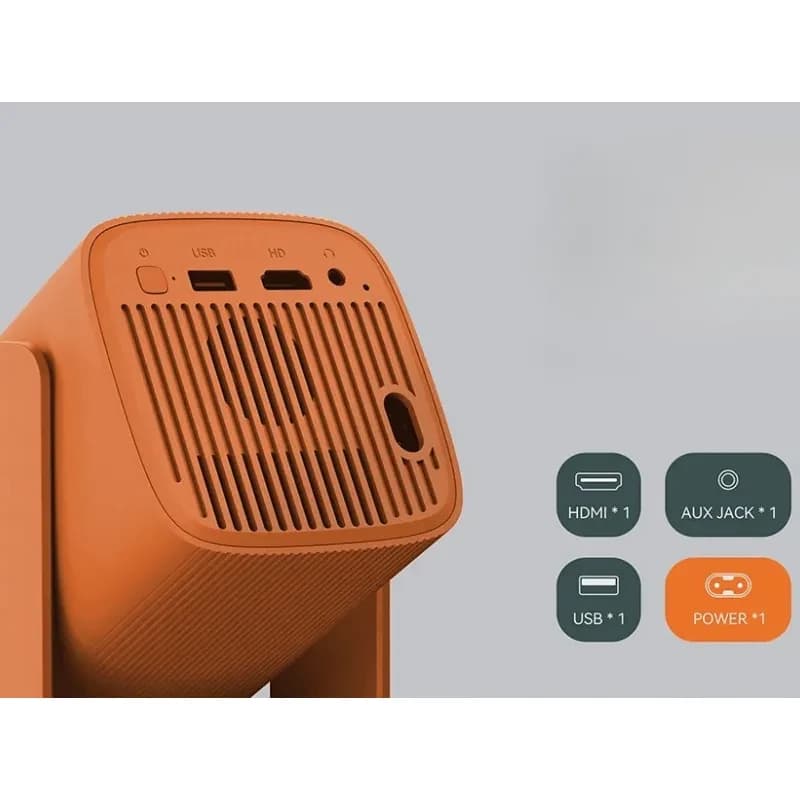 Proyector Wanbo Cube 1 Sky Blue, diseño compacto con rejilla trasera, puertos HDMI, USB, AUX y power, 350 lúmenes, HD y conectividad Wi-Fi