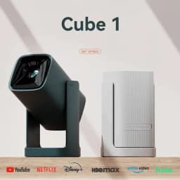 Proyector Wanbo Cube 1 HD 350 lúmenes en color Sky Blue, diseño compacto con soporte tipo gimbal 360°, altavoz frontal y conectividad Wi‑Fi
