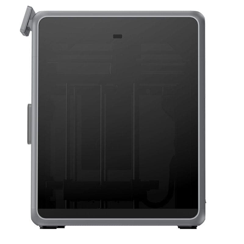 Impresora 3D Creality K2 Combo con carcasa cerrada gris, frontal oscuro, estructura cúbica robusta y paneles lisos para impresión estable y silenciosa