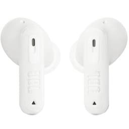 Estuche blanco JBL Tune Beam 2 con puerto USB-C frontal; diseño compacto y liso, acabado mate minimalista para carga y protección de earbuds.