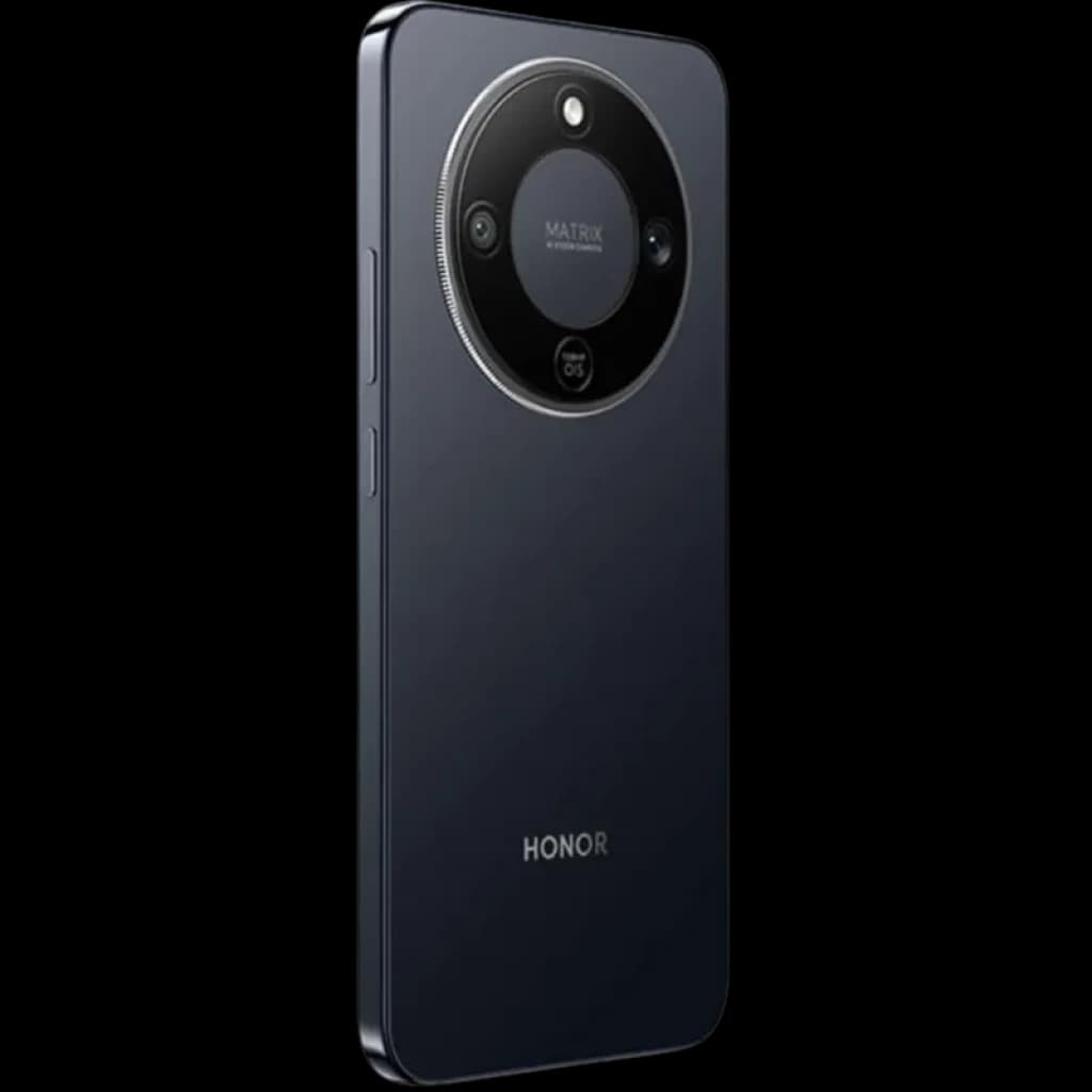 Honor X9D 5G negro con módulo de cámara circular Matrix, triple lente y flash, acabado mate elegante, bordes rectos y botones laterales visibles