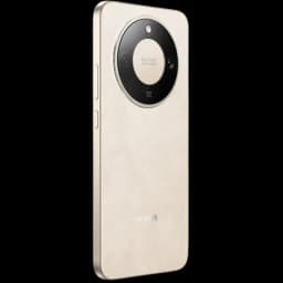 Honor X9D 5G dorado con trasera nacarada, módulo circular negro para cámaras, anillo metálico, bordes planos y botones laterales; elegante y moderno