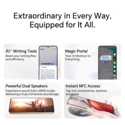 Honor X9D 5G dorado con pantalla curva, doble altavoz potente, acceso NFC instantáneo y herramientas de escritura con IA; 8GB RAM y 512GB almacenamiento