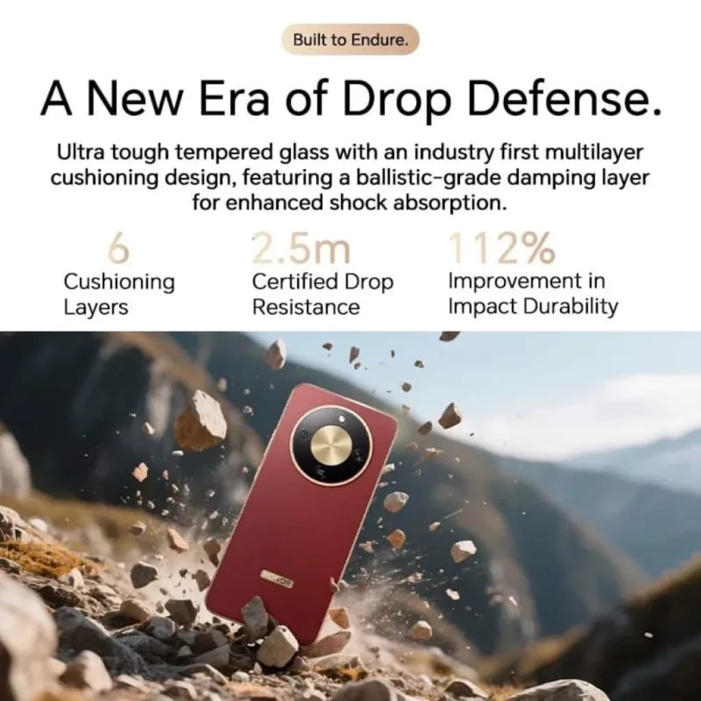 Honor X9D 5G 12Go/256Go Double SIM Doré avec coque rouge et module caméra circulaire doré, verre trempé multicouche, résistance aux chutes 2,5 m