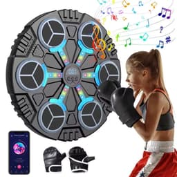 Musical Boxing Target con Guantes: panel circular con 8 zonas de golpeo, luces LED RGB, pantalla digital central y superficie antideslizante para entreno