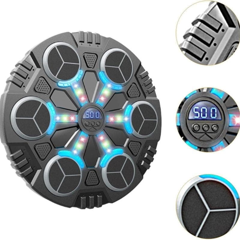 Musical Boxing Target con Guantes: diana circular de boxeo con luces LED, pantalla digital y sensores de impacto; incluye guantes infantiles para entrenamiento