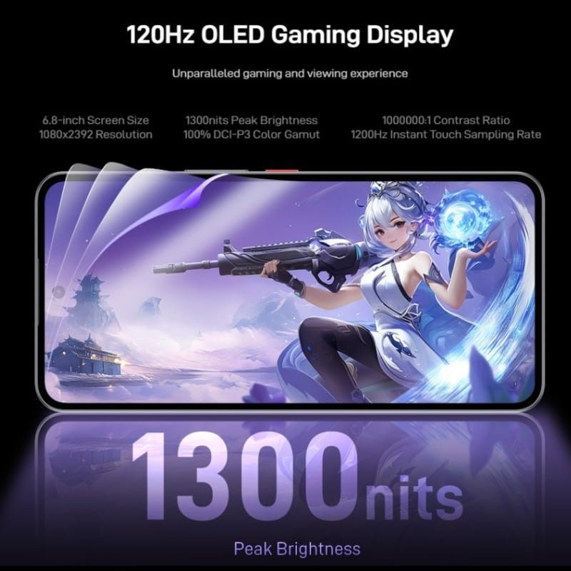 Nubia Neo 3 GT 5G Interstellar Gray, dos texturé noir, triple caméra angulaire, accents bleus, écran plein bord avec poinçon central et graphismes gaming - Ítem2