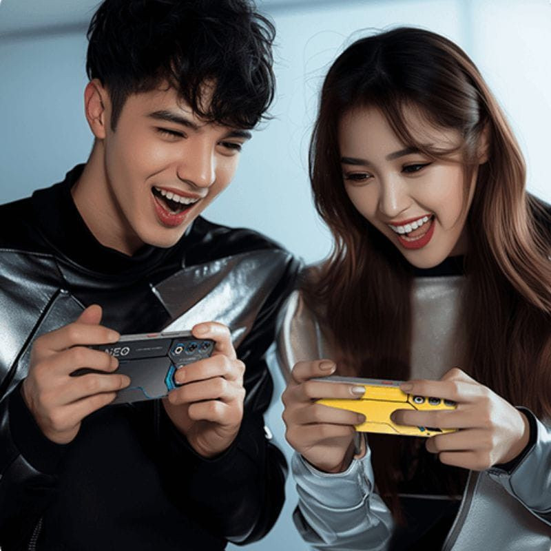 Nubia Neo 3 GT 5G Interstellar Gray, dos texturé noir, triple caméra angulaire, accents bleus, écran plein bord avec poinçon central et graphismes gaming - Ítem3