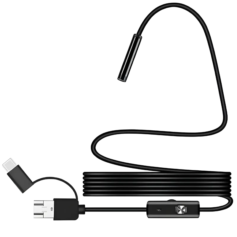 Endoscópio digital 8 mm 5 MP com foco automático, cabo rígido 5 m, câmera tubular e controle no cabo, conexões USB-A MicroUSB Tipo C para inspeção - Item