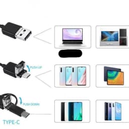Conector 3 em 1 USB-A MicroUSB Tipo C com capa deslizante. Compatível com laptops e smartphones. Ideal para endoscópio digital 1080p 8 mm cabo 3,5 m