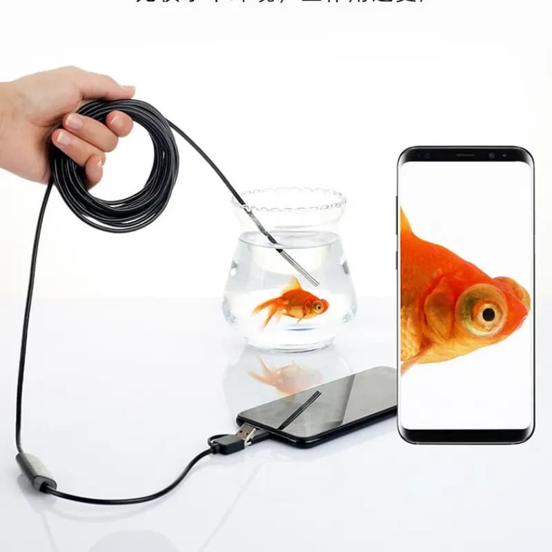 Endoscópio digital 8 mm 1080p com lente grande angular, cabo flexível 3,5 m e conexões USB-A MicroUSB Tipo C, visualização em smartphone