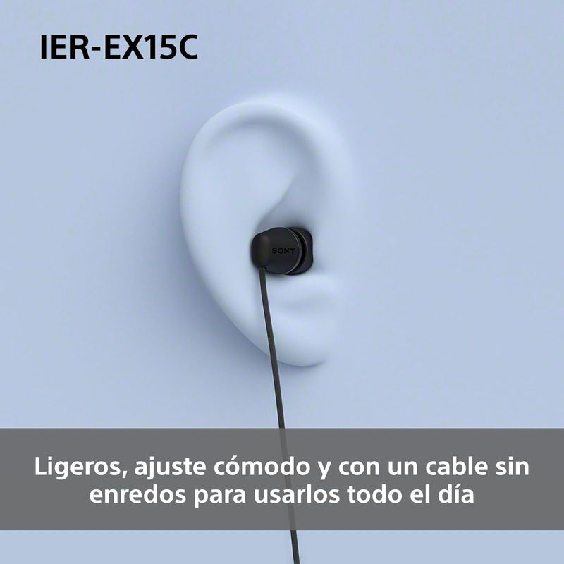 Auriculares intrauditivos negros con cable USB-C, almohadillas de silicona, control en línea con volumen y micrófono, diseño compacto y minimalista. - Ítem3