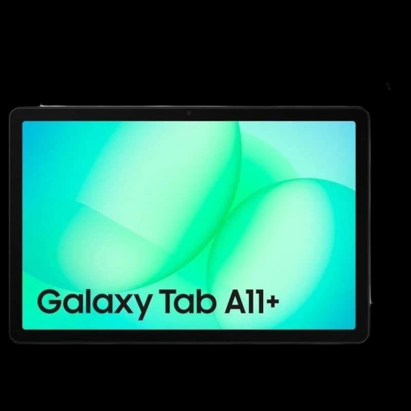 Samsung Galaxy Tab A11+ Argent, écran 11" bord fin, façade noire, dos argent avec caméra unique en coin, logo Samsung discret, design épuré