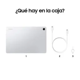 Samsung Galaxy Tab A11+ prata 11", traseira metálica cinza clara, câmera única; inclui cabo USB‑C e ferramenta de ejeção SIM. Wi‑Fi, 6GB/128GB.