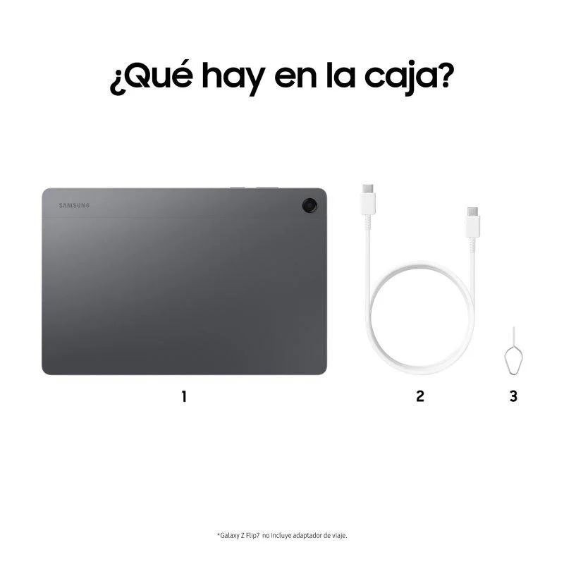 Tablette Samsung Galaxy Tab A11+ 5G gris, écran large bord fin, caméra arrière unique, façade noire avec logo “Galaxy Tab A11+”, 6 Go/128 Go visibles. - Ítem6