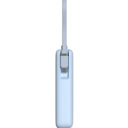 Xiaomi Power Bank 10000mAh 67W Azul Hielo con cable integrado; vista lateral del cuerpo delgado y conector encajado, acabado mate y bordes redondeados