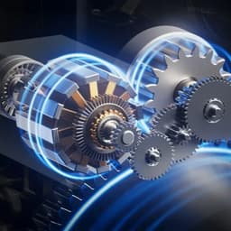 Engrenagens metálicas interligadas com efeito de luz azul, mostrando mecanismo interno robusto e preciso do Fecho inteligente SwitchBot Ultra 3 em 1