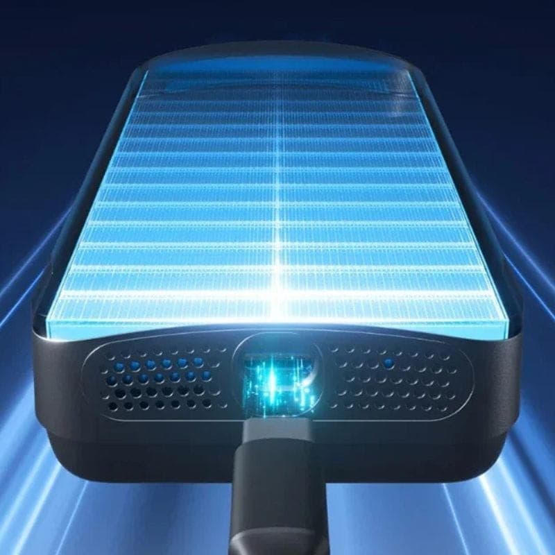 Painel solar brilhante e ventilado do Teclado com reconhecimento facial SwitchBot Vision Lock, com conector frontal e iluminação azul futurista