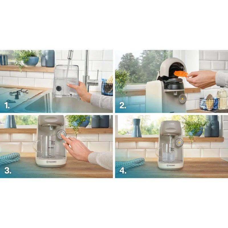 Bosch Tassimo Finesse TAS16B7, cafetera de cápsulas negra y beige con panel frontal estriado, boquilla central, botón circular iluminado y bandeja antigoteo - Ítem3