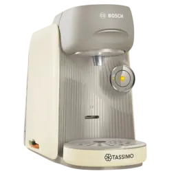 Bosch Tassimo Finesse TAS16B7, cafetera de cápsulas negra y beige con panel frontal estriado, boquilla central, botón circular iluminado y bandeja antigoteo