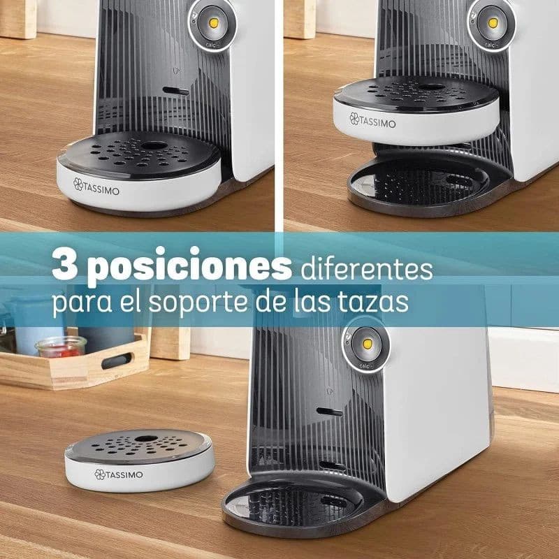 Bosch Tassimo Finesse TAS16B4, blanco. Soporte de tazas ajustable en 3 alturas, bandeja recogegotas extraíble y diseño compacto para cápsulas