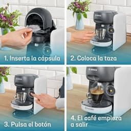 Bosch Tassimo Finesse TAS16B4 blanco, cafetera de cápsulas compacta con frontal gris, botón lateral iluminado, bandeja ajustable y boquilla de café frontal