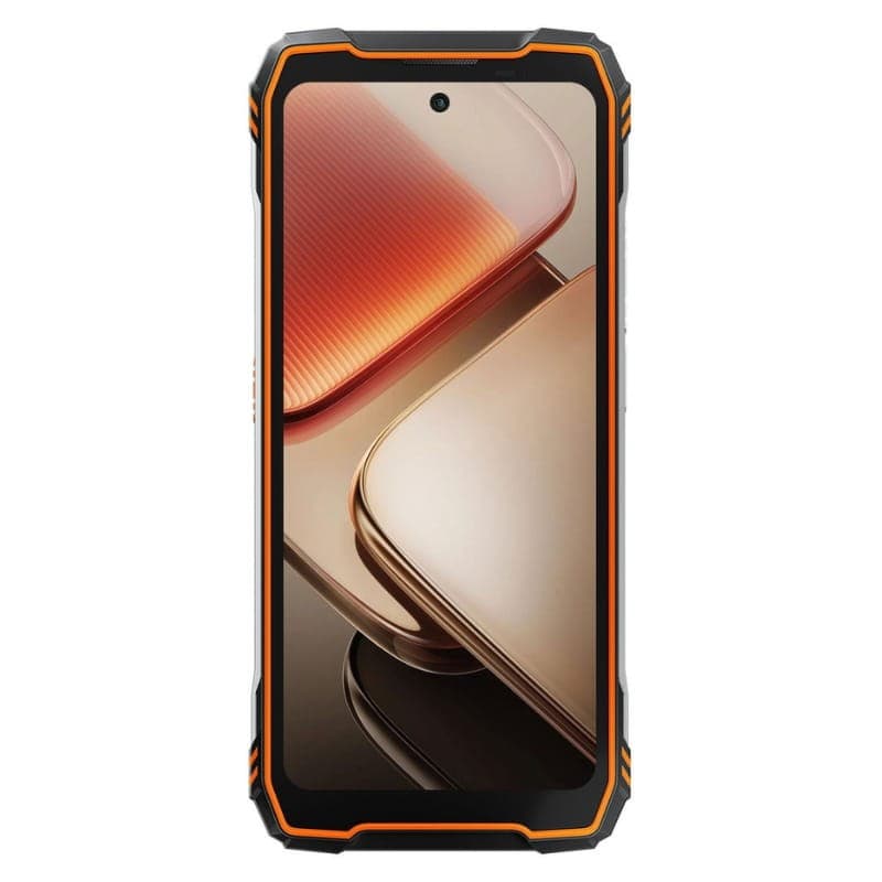 Blackview XPLORE 1 Pro 5G laranja, corpo robusto, traseira cinza texturizada, cantos reforçados, módulo de câmera dupla com display secundário digital