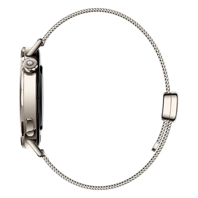 Xiaomi Watch S4 41 mm dourado com pulseira milanesa; caixa metálica fina, laterais polidas, coroa lateral e fecho magnético elegante