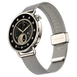 Xiaomi Watch S4 41 mm dourado com pulseira milanesa em aço; caixa redonda, mostrador preto com detalhes dourados e marcadores brilhantes elegantes