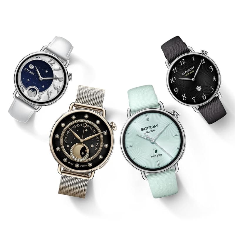 Xiaomi Watch S4 41 mm dourado com pulseira milanesa; caixa redonda elegante, aro metálico polido, mostrador preto com detalhes dourados e fecho magnético