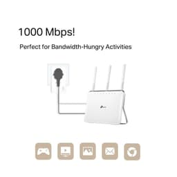 TP-Link TL-PA7017P Kit adaptador Powerline AV1000 com tomada integrada, cabo Ethernet ligado a roteador branco de 3 antenas, ideal para 1000 Mbps
