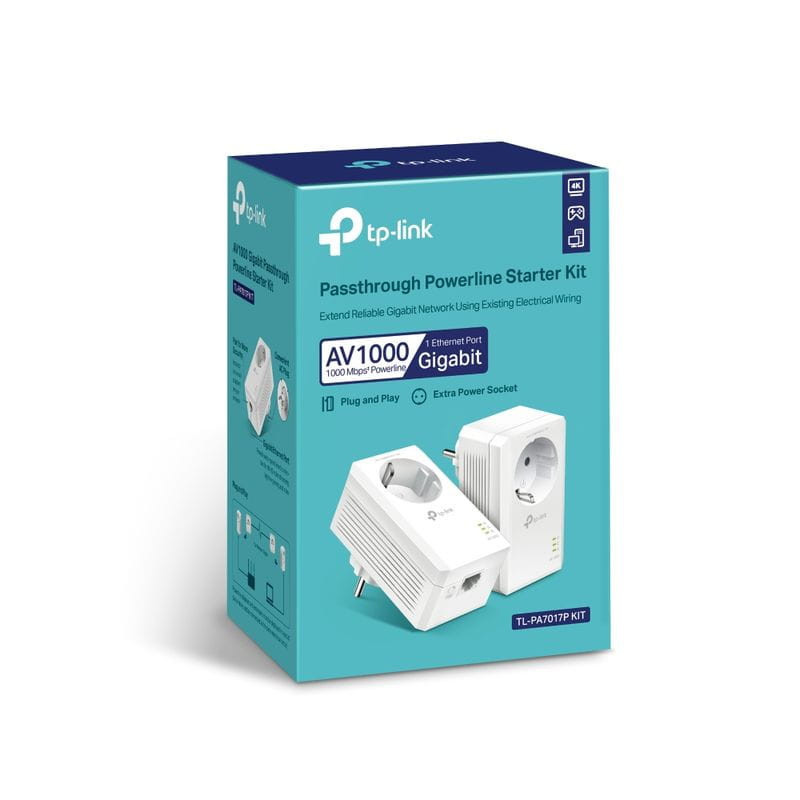 TP-Link TL-PA7017P Kit Adaptateurs CPL AV1000 blancs avec prise intégrée, port Ethernet RJ45, voyants LED d état, design compact à ailettes de ventilation - Ítem6