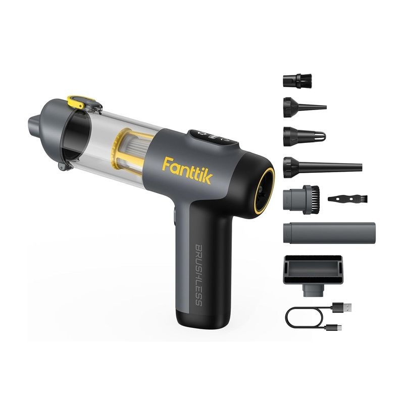 Fanttik Slim V9 Mix - Aspirateur à main sans fil compact, corps gris et jaune, réservoir transparent, filtre cylindrique, moteur brushless, design ergonomique - Ítem1