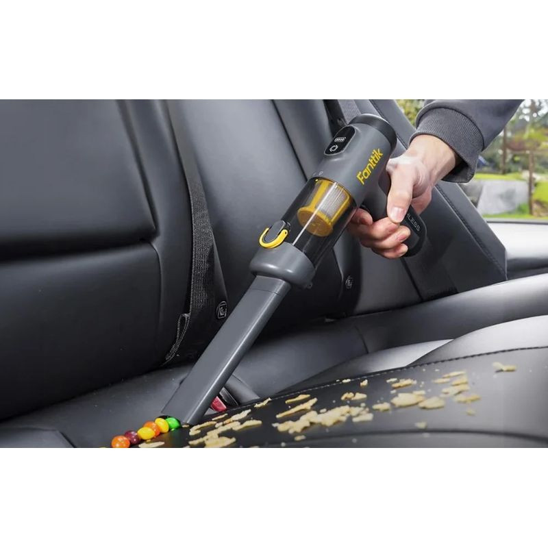 Fanttik Slim V9 Mix - Aspirateur à main sans fil compact, corps gris et jaune, réservoir transparent, filtre cylindrique, moteur brushless, design ergonomique - Ítem4