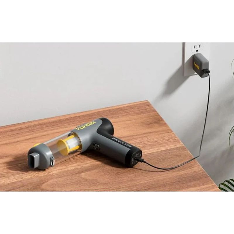 Fanttik Slim V9 Mix - Aspirateur à main sans fil compact, corps gris et jaune, réservoir transparent, filtre cylindrique, moteur brushless, design ergonomique - Ítem6