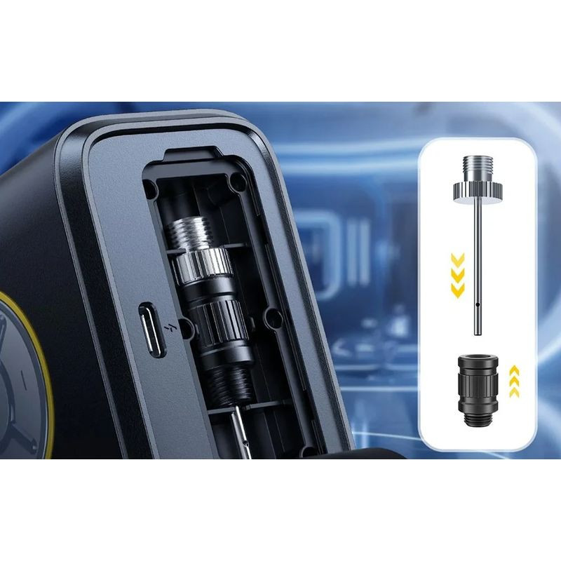 Fanttik X9 Pro - Compresseur portable noir avec écran LCD, anneau de transport, boutons circulaires, accents jaunes, affichage de pression numérique - Ítem3