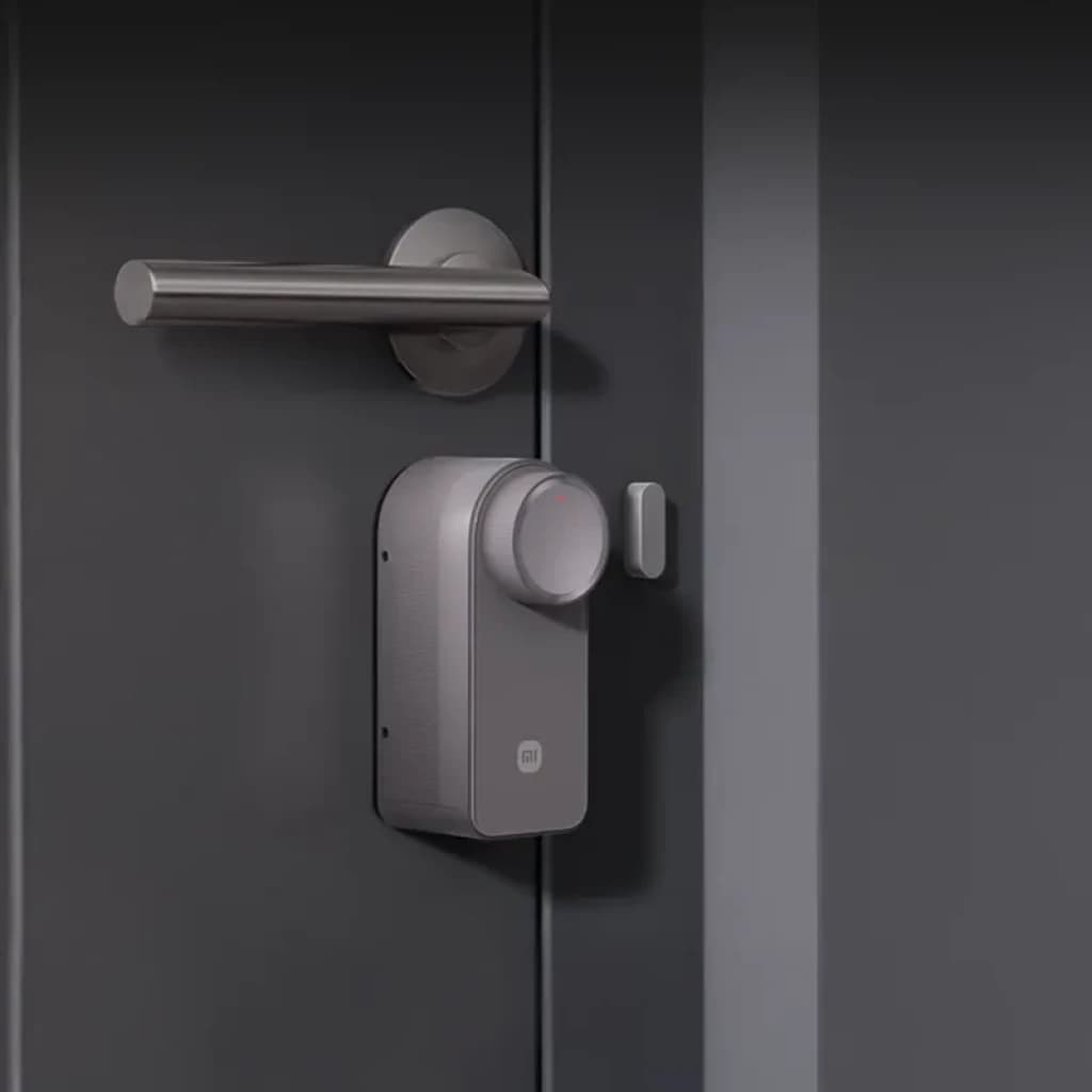 Xiaomi Self-Install Smart Lock com teclado incluído: fechadura inteligente cinza, corpo compacto metálico, botão giratório, sensor lateral e design