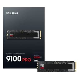 SSD M.2 NVMe Samsung 9100 Pro 2 To, format compact noir avec étiquette rouge 9100 Pro, interface PCIe 5.0, vitesse indiquée 14700 Mo/s sur l’emballage