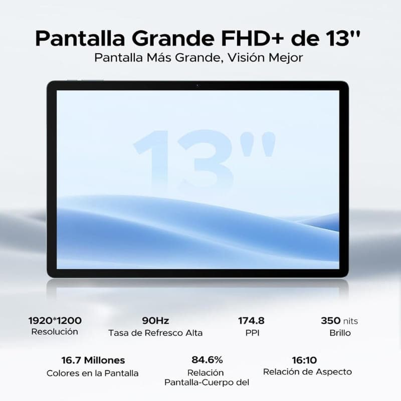 Doogee U13 Vip Edition 13 azul con pantalla FHD+ de 13 pulgadas, 90 Hz, 1920x1200, 350 nits, 174.8 ppi, 84.6 por ciento de pantalla y 16.7 millones de colores