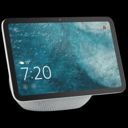 Amazon Echo Show 8 (2025) Blanco con pantalla táctil 8 pulgadas, biseles delgados, cámara frontal, base de malla blanca y display con reloj y clima
