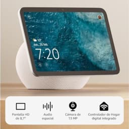 Amazon Echo Show 8 (2025) Blanco con pantalla HD de 8,7 pulgadas, cámara de 13 MP centrada, audio espacial, bisel delgado y base de malla blanca