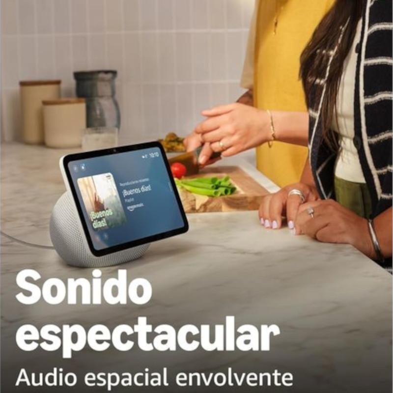 Amazon Echo Show 8 (2025) Blanco con pantalla táctil 8 pulgadas, biseles delgados, cámara frontal, base de malla blanca y display con reloj y clima - Ítem2