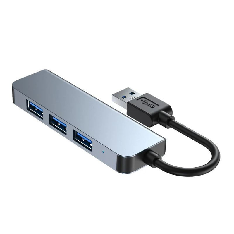 Hub USB BYL-2013U 4 en 1 gris avec 1 port USB 3.0 bleu et 3 ports USB 2.0, boîtier aluminium, câble USB-A court, LED discrète, design compact et fin - Ítem2