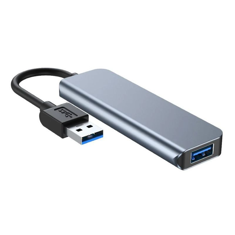 Hub USB BYL-2013U 4 en 1 gris avec 1 port USB 3.0 bleu et 3 ports USB 2.0, boîtier aluminium, câble USB-A court, LED discrète, design compact et fin - Ítem3