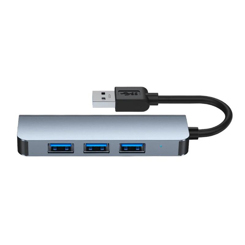 Hub USB BYL-2013U 4 en 1 gris avec 1 port USB 3.0 bleu et 3 ports USB 2.0, boîtier aluminium, câble USB-A court, LED discrète, design compact et fin - Ítem4