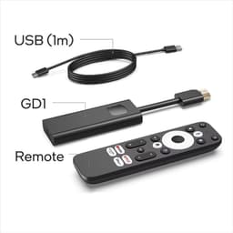 UBISHENG GD1 2GB/16GB 4K Android TV Stick con dongle HDMI compacto, cable USB 1 m y control remoto con teclas rápidas para streaming y apps